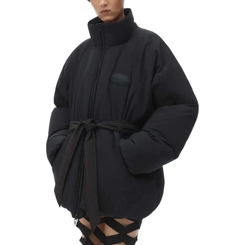 Alexander Wang Dome Silicone Patch And Self Belt Puffer Coat Black-1