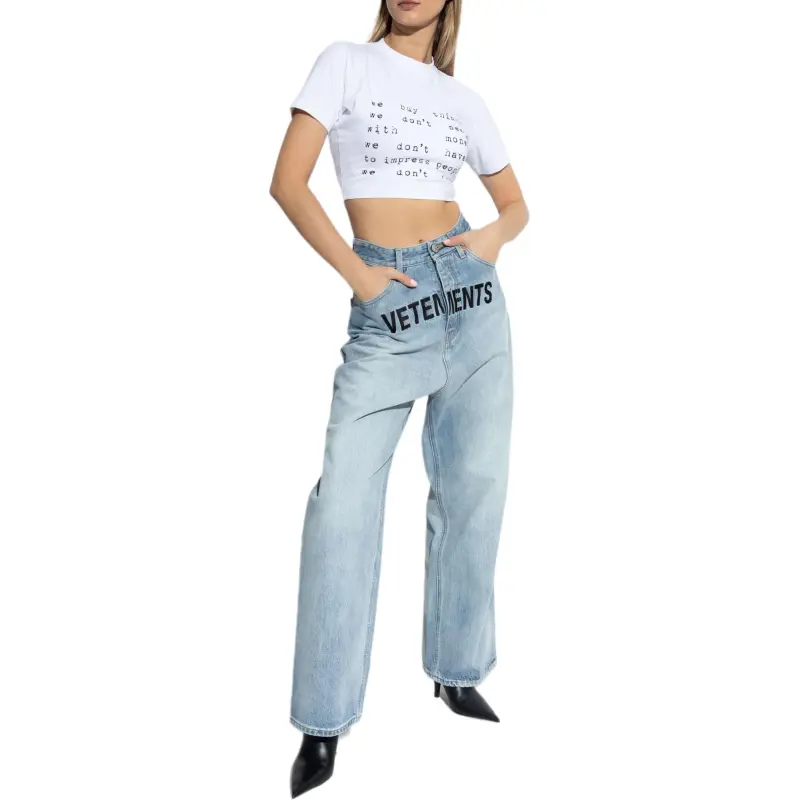 Vetements Embroidered Logo Baggy Jeans 'Light Blue'-1