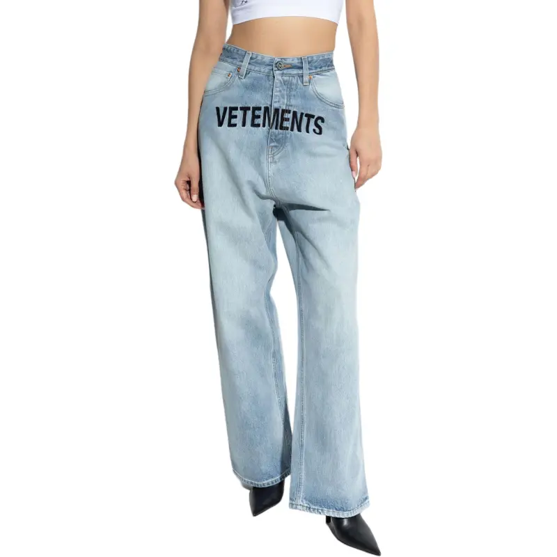 Vetements Embroidered Logo Baggy Jeans 'Light Blue'-3