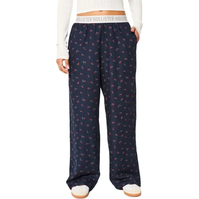 Hollister Pajama Pants Women's Marine Blue All Over Print-2