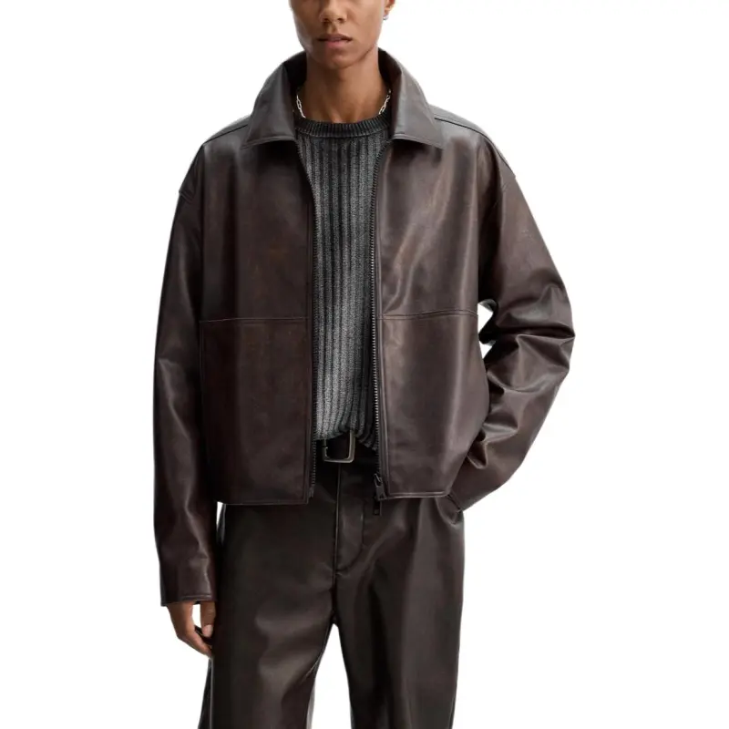 ZARA Leather Jacket Men's Dark Brown-3