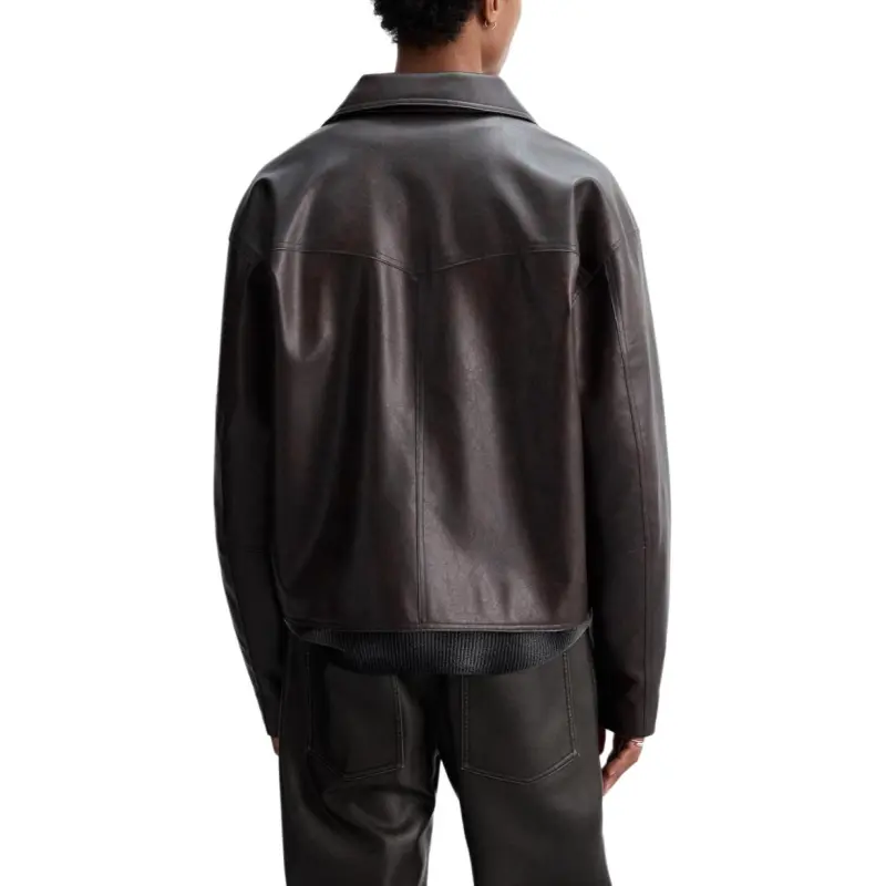 ZARA Leather Jacket Men's Dark Brown-4