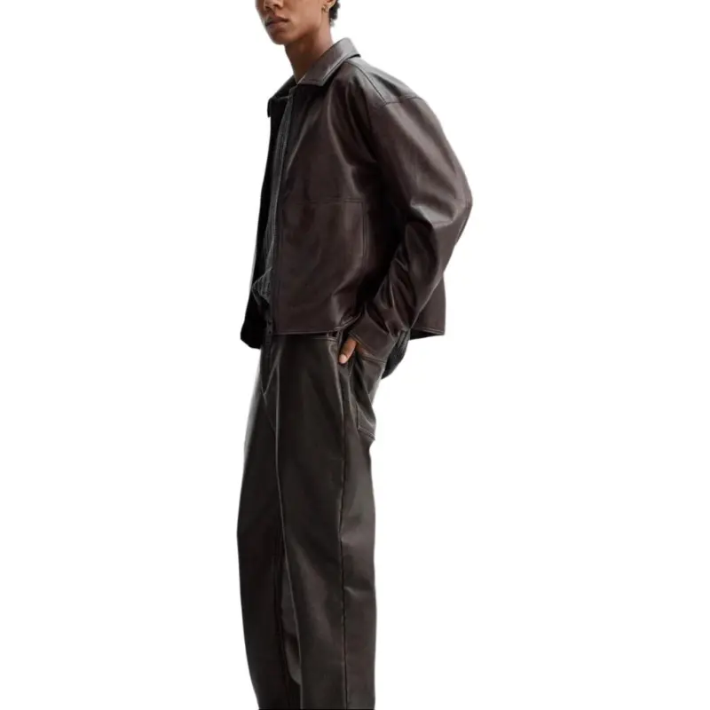 ZARA Leather Jacket Men's Dark Brown-2
