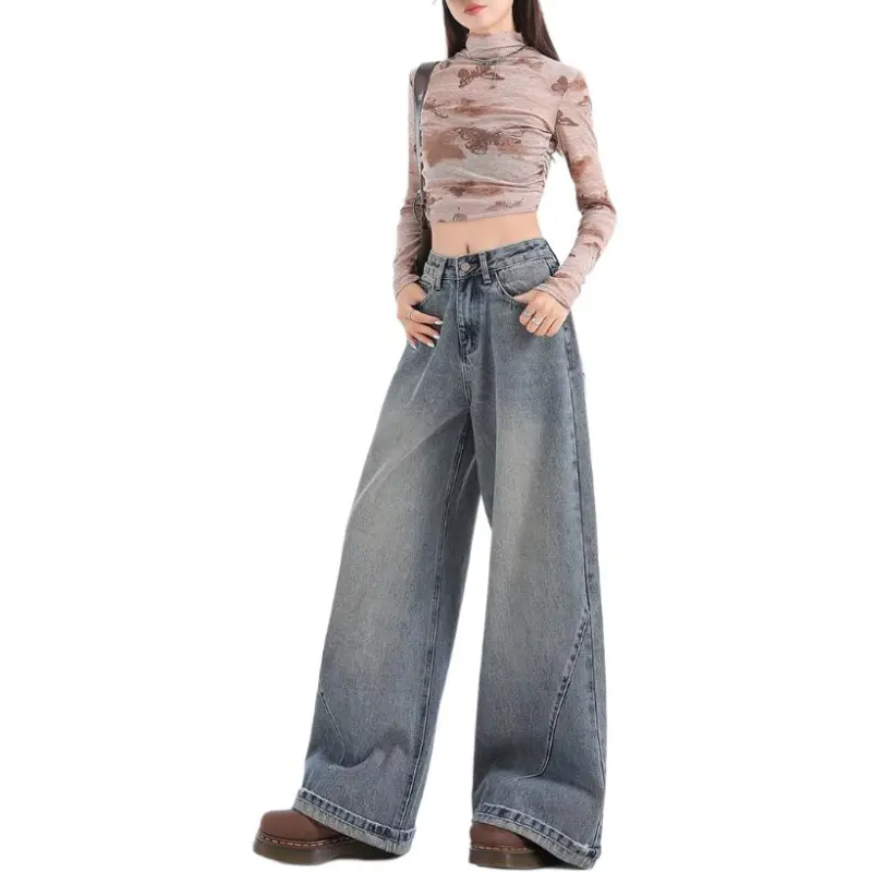 YINLEI Jeans Women's Vintage Blue-3
