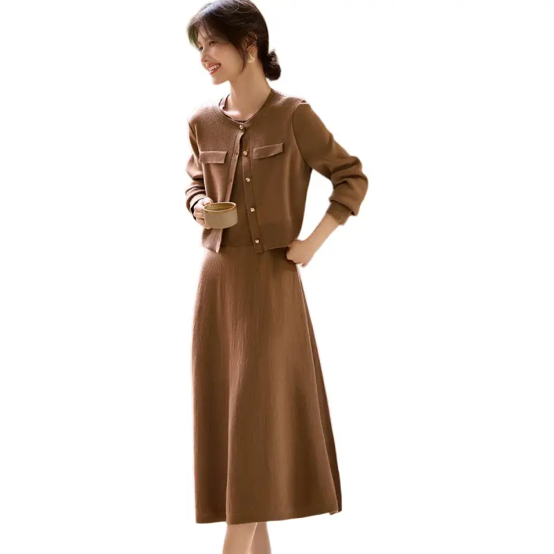 XWI Long Sleeved Dresses Women's Camel-1