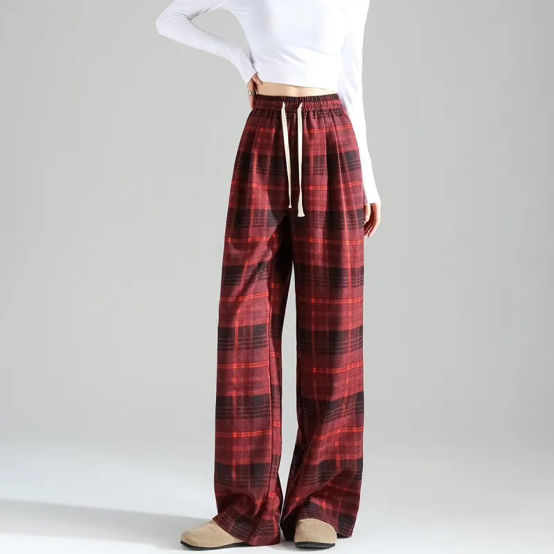 Tonlion Casual Pants Women's Dark Red-2