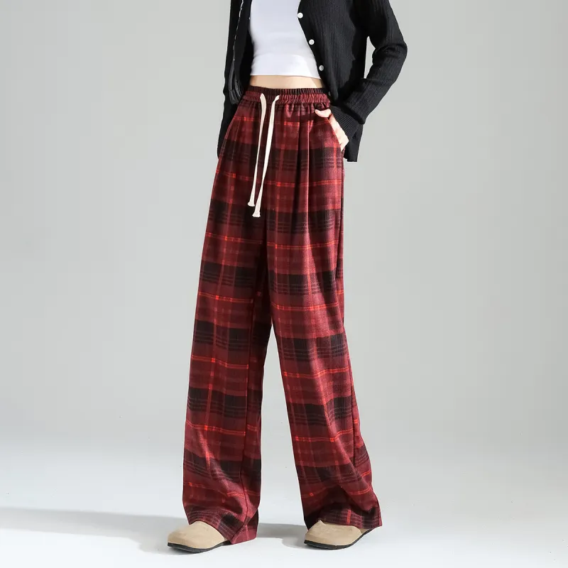 Tonlion Casual Pants Women's Dark Red-4