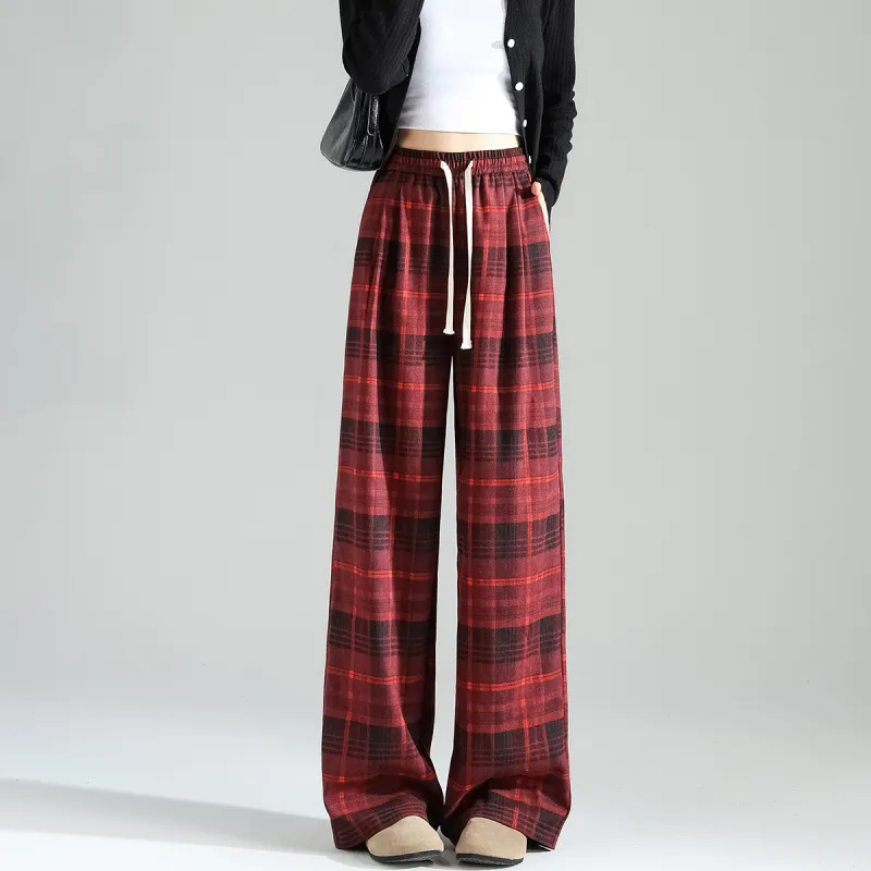 Tonlion Casual Pants Women's Dark Red-1