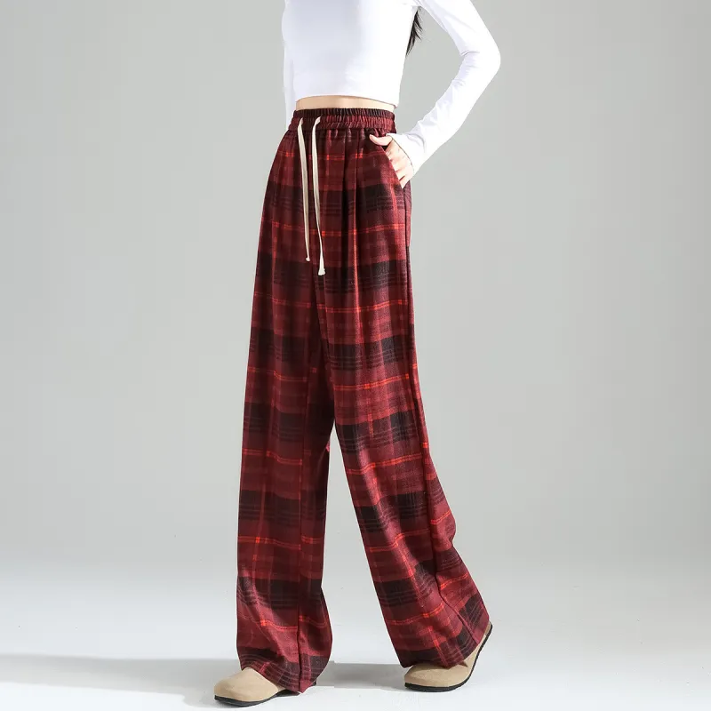 Tonlion Casual Pants Women's Dark Red-3