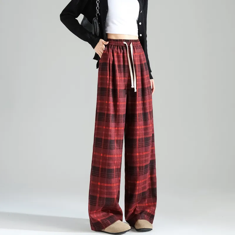 Tonlion Casual Pants Women's Dark Red-5