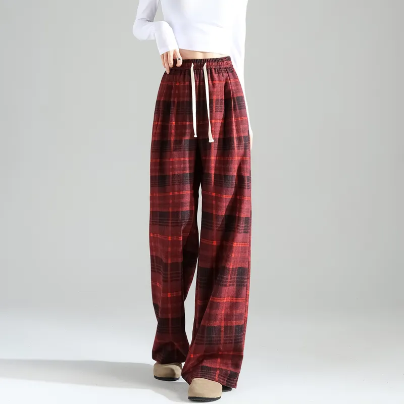 Tonlion Casual Pants Women's Dark Red-6
