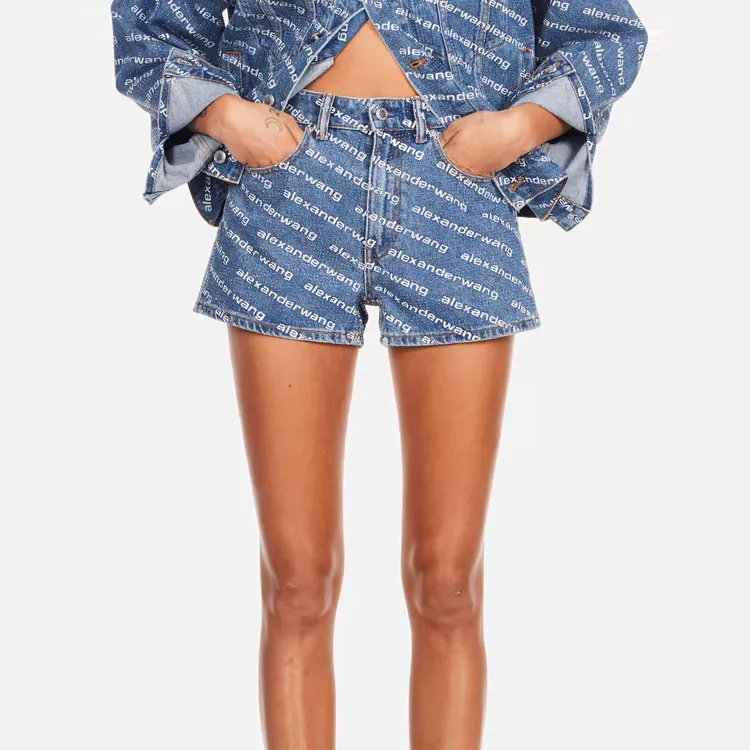 Alexander Wang Allover Logo Printed Denim Shorts-7