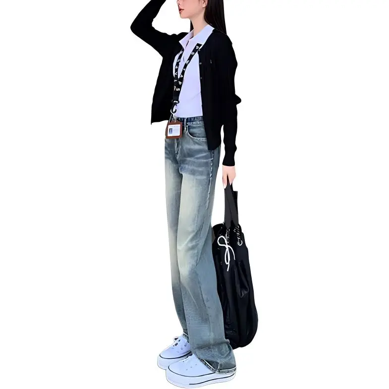 YINLEI Jeans Women's Pocari Blue-2