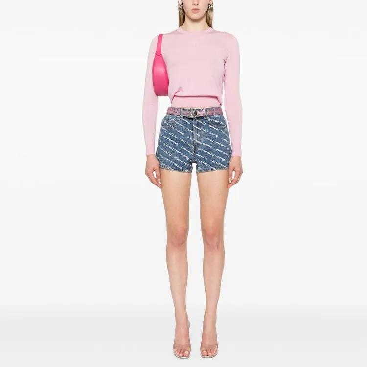 Alexander Wang Allover Logo Printed Denim Shorts-3