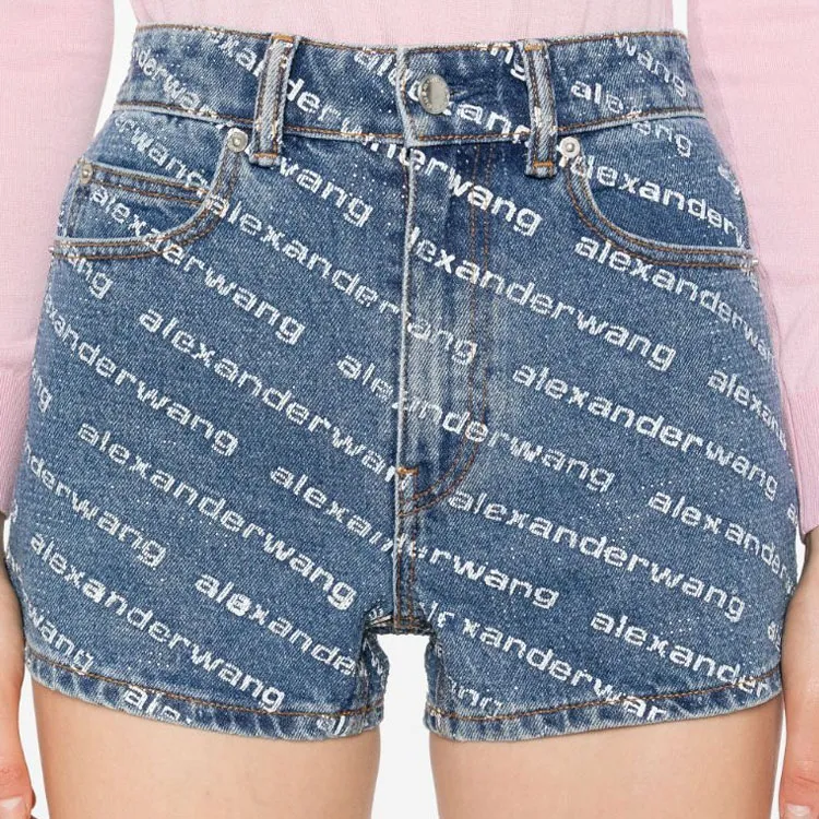 Alexander Wang Allover Logo Printed Denim Shorts-4