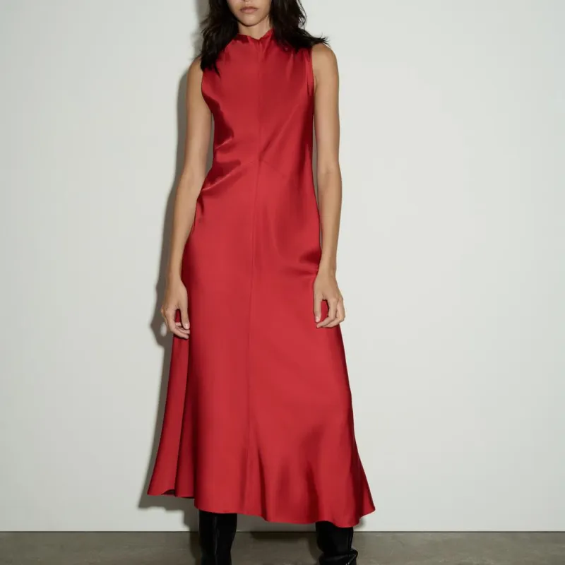 ZARA ZW Series Sleeveless Dress Women's Bright Red-2