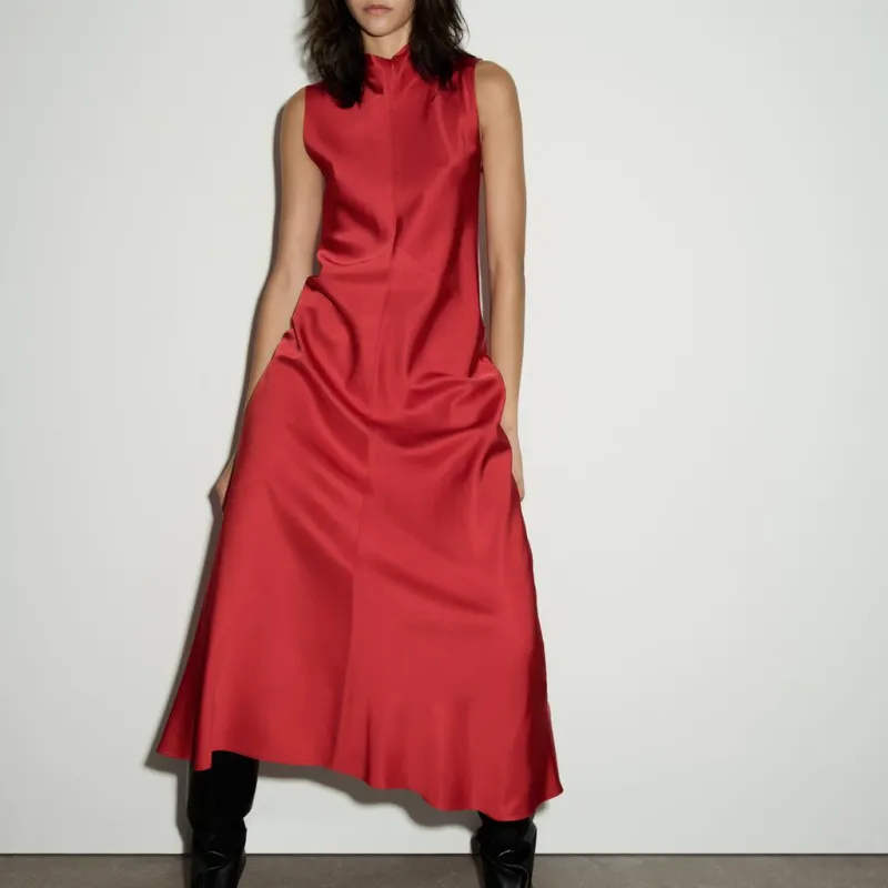 ZARA ZW Series Sleeveless Dress Women's Bright Red-3