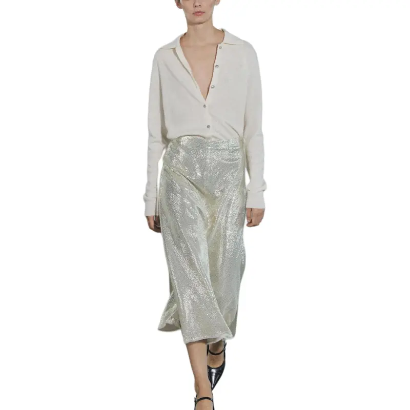 ZARA ZW Series Casual Long Skirts Women's Gold/Silver-3