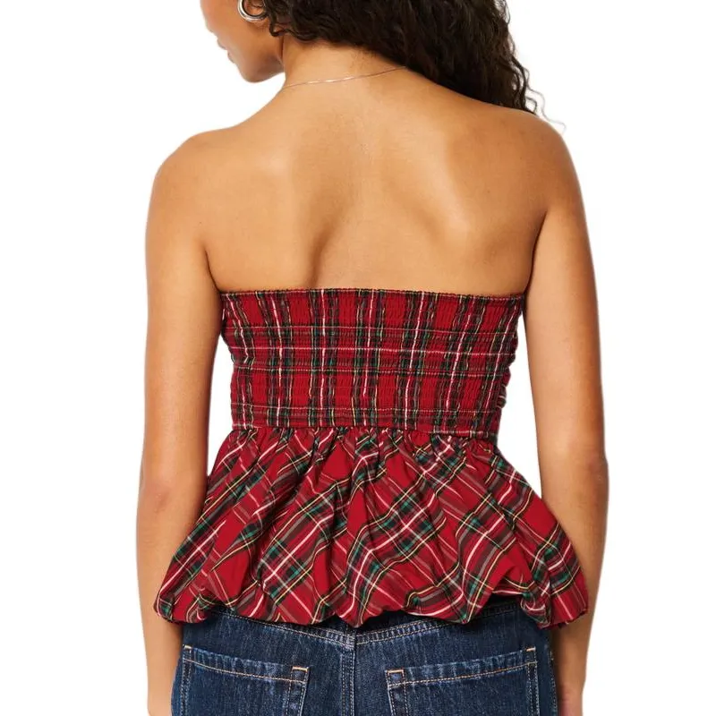 Hollister T Shirt Women's Red Plaid-1