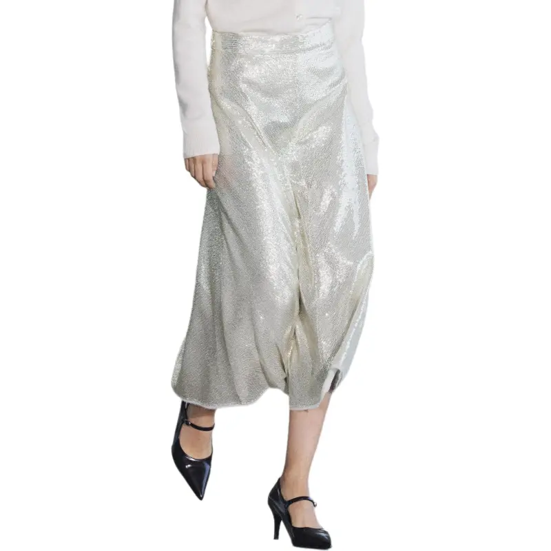 ZARA ZW Series Casual Long Skirts Women's Gold/Silver-2