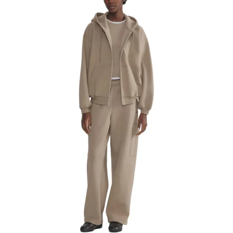ARITZIA Sweatfleece Cozy Fleece Mega Drop Shoulder Zip Hoodie Sweatshirt Women's Nomad Taupe/Nomad Gray Umber-1