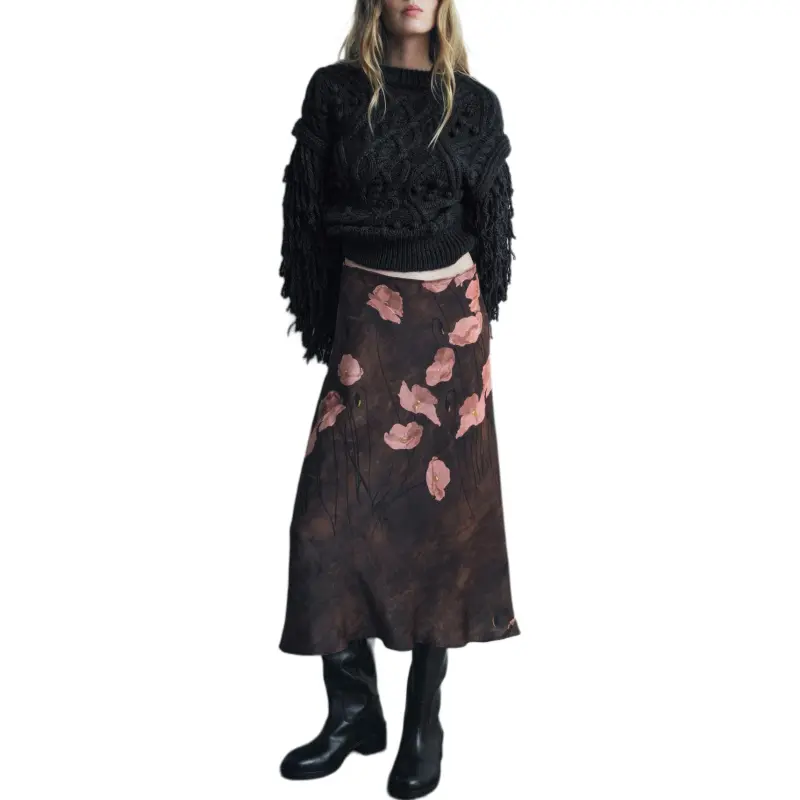ZARA ZW Series Casual Long Skirts Women's Brown-2