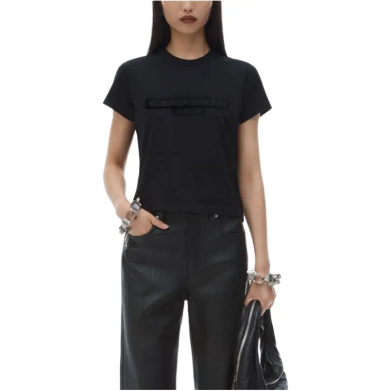 Alexander Wang Distressed Logo Shrunken Tee Black-2