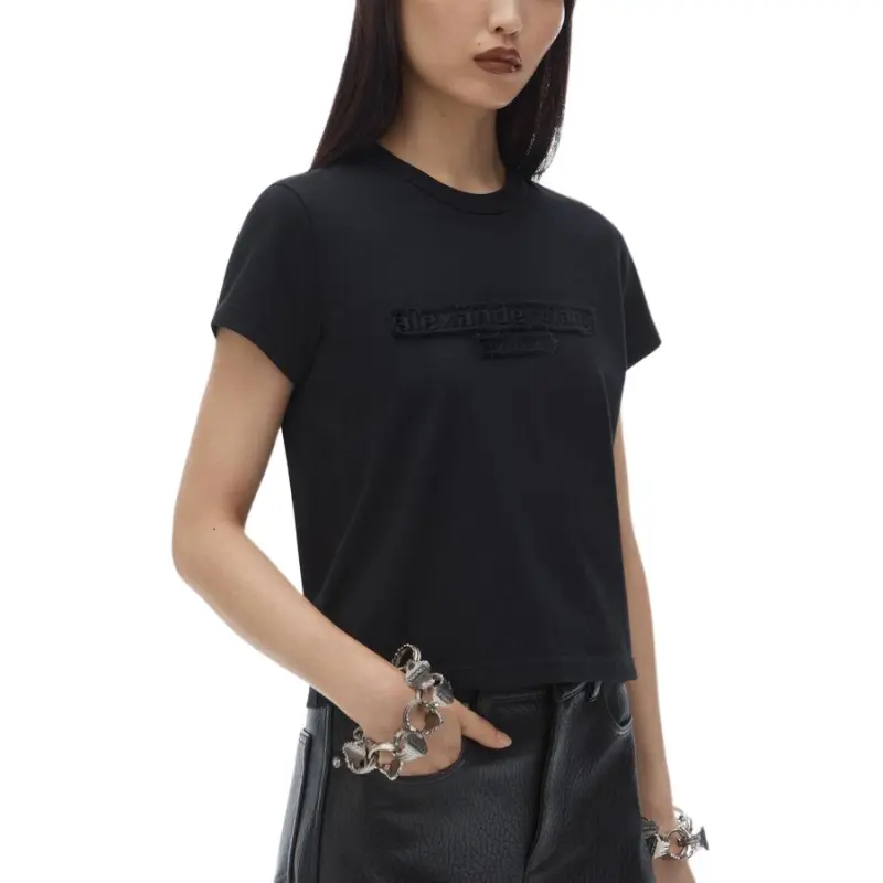 Alexander Wang Distressed Logo Shrunken Tee Black-3
