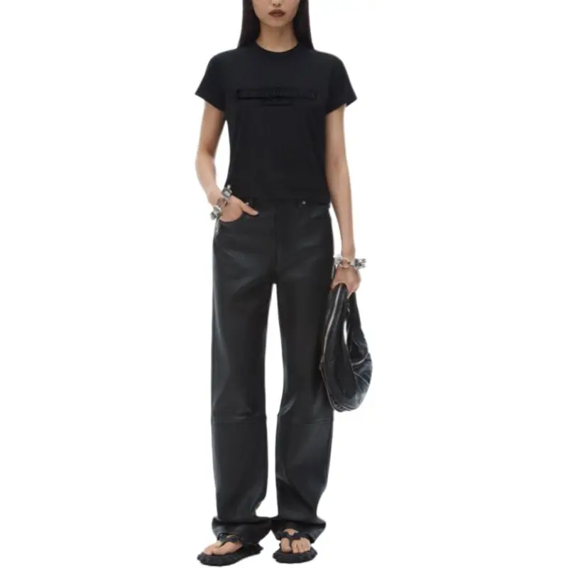 Alexander Wang Distressed Logo Shrunken Tee Black-1