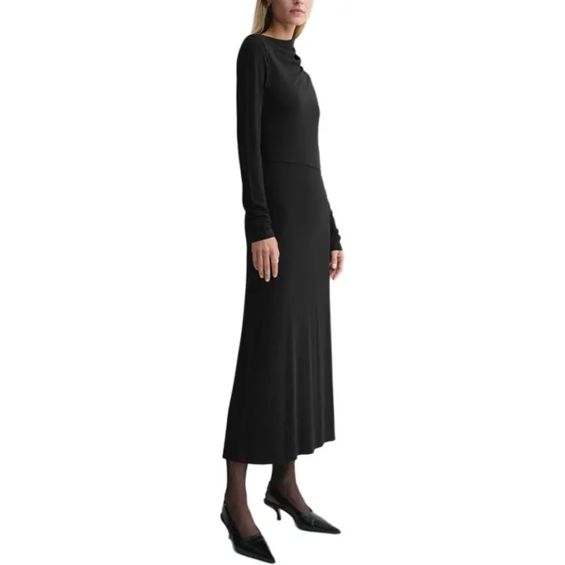 TOTEME Long Sleeved Asymmetric Neck Draped Dress-2