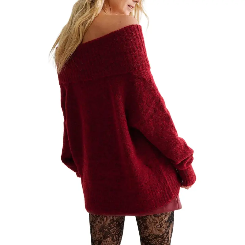 NASTY GAL Off The Shoulder Knit Jumper Knitwear Women's Red-1