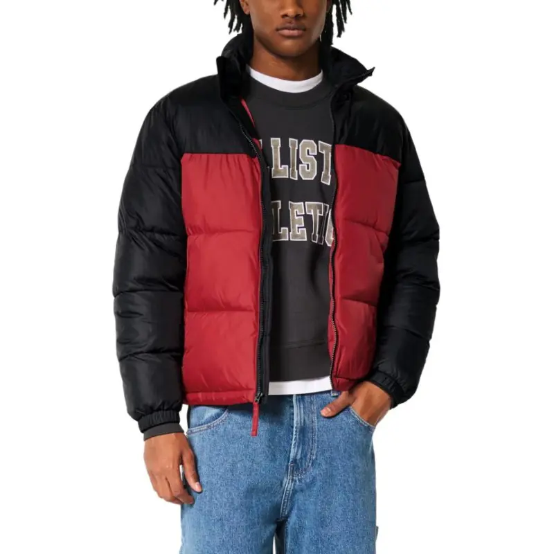 Hollister Puffer Jacket Men's Black Red-2