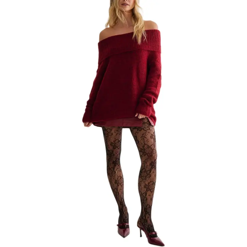 NASTY GAL Off The Shoulder Knit Jumper Knitwear Women's Red-2