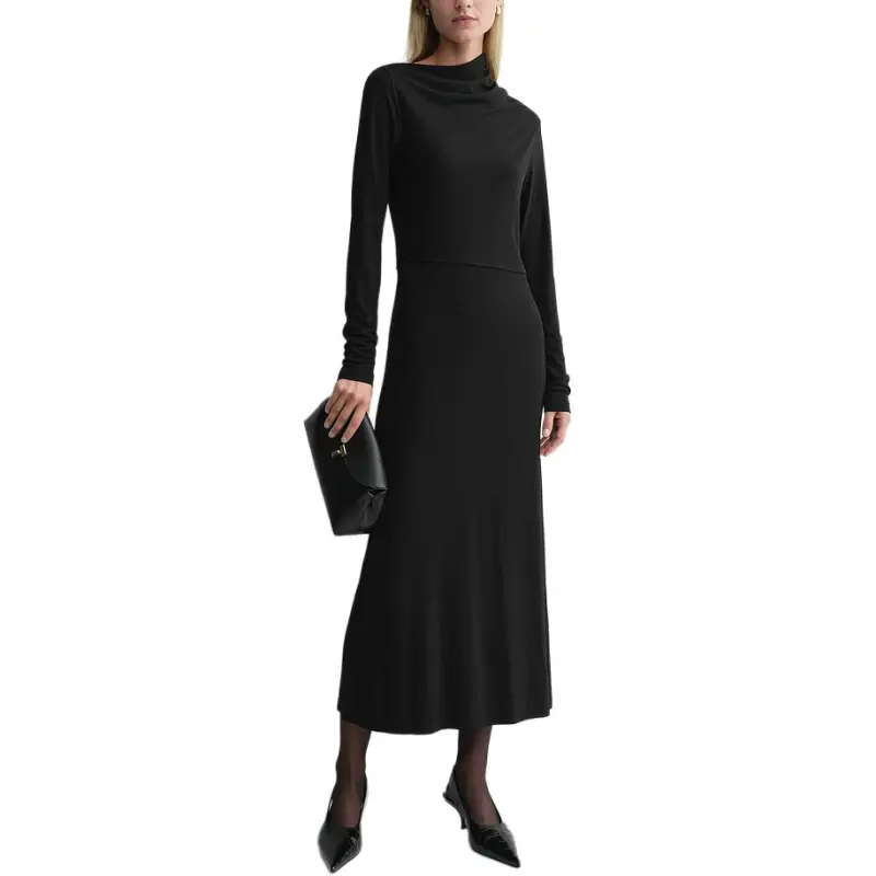 TOTEME Long Sleeved Asymmetric Neck Draped Dress-3
