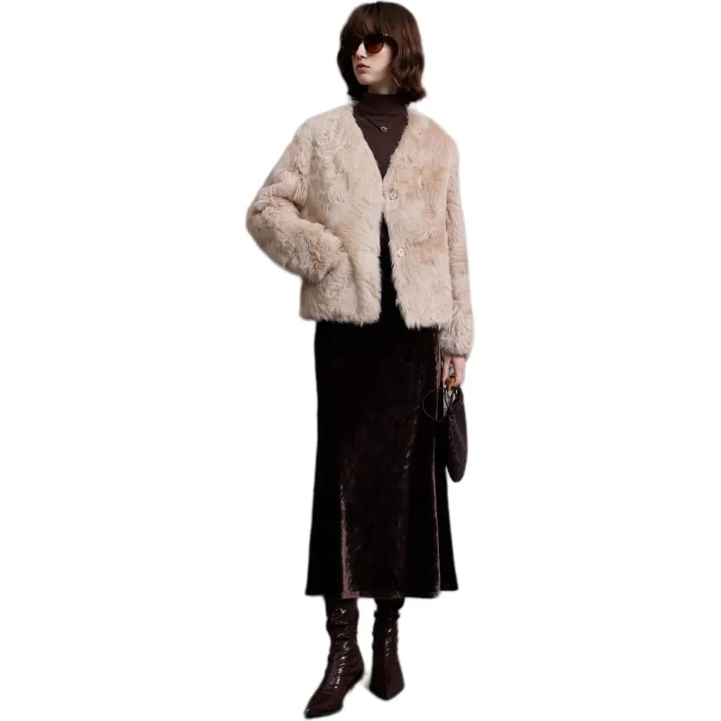 3COLOUR Velvet feel Coat Women's Light Pink-3