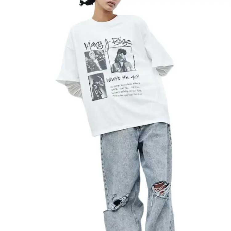 H&M T-Shirt Women's White/Mary Blige-1