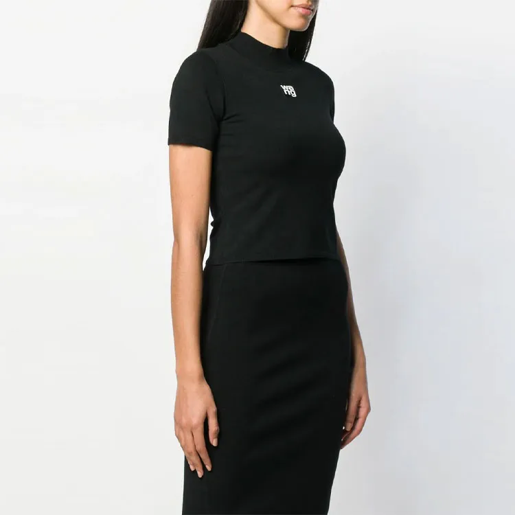 Alexander Wang Foundation Bodycon Ss Logo Patch Mock Neck Top Black-1