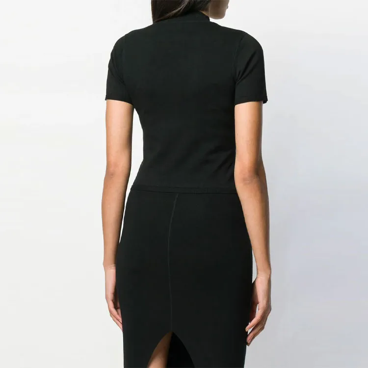 Alexander Wang Foundation Bodycon Ss Logo Patch Mock Neck Top Black-3
