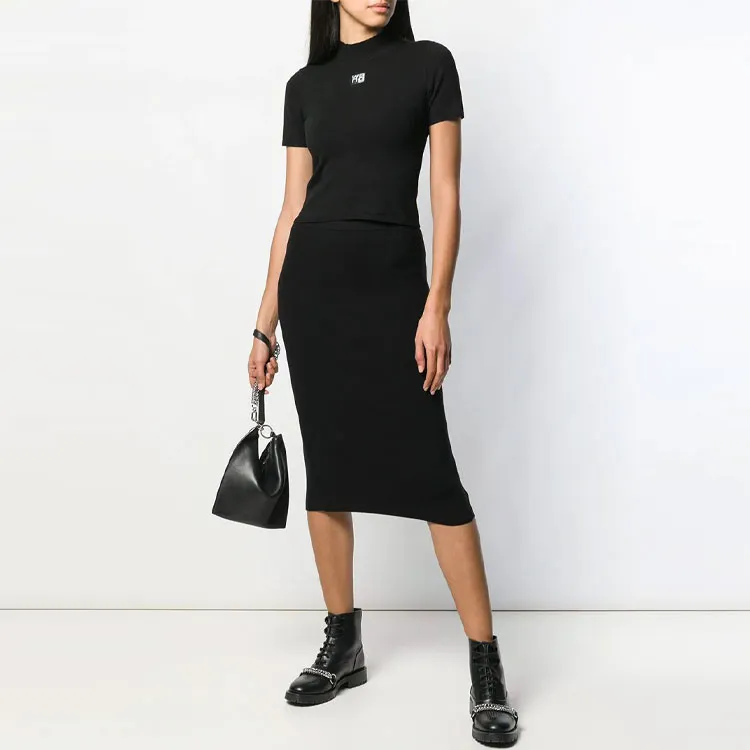 Alexander Wang Foundation Bodycon Ss Logo Patch Mock Neck Top Black-2