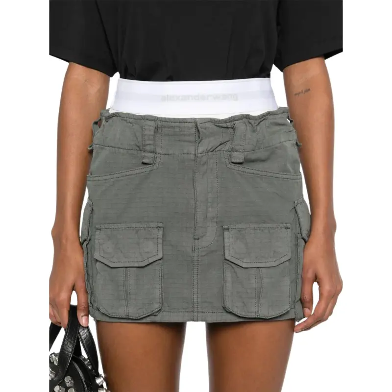 Alexander Wang Logo Elastic Pre Styled Cargo Skirt Balsam Green-1