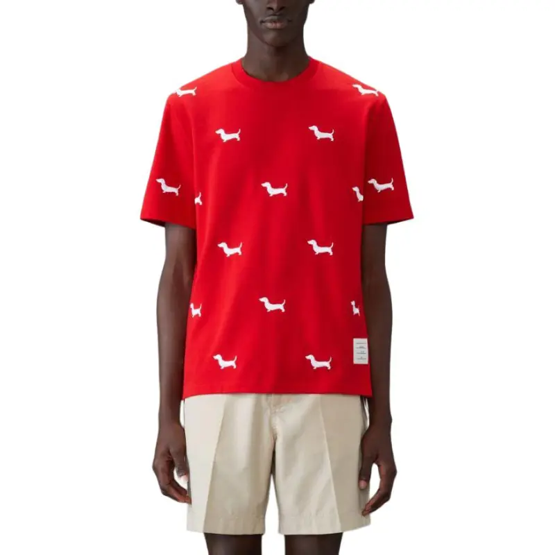 THOM BROWNE Dog embroidery T shirt-3