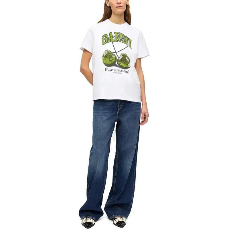 GANNI Logo Printed Crewneck T Shirt-1