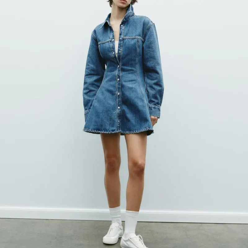 ZARA Trf Long-Sleeved Dresses Women's Blue-2