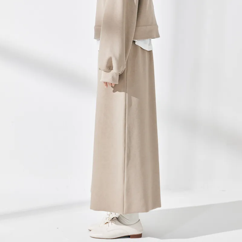 ZIMO Knit Long Skirts Women's Khaki-2