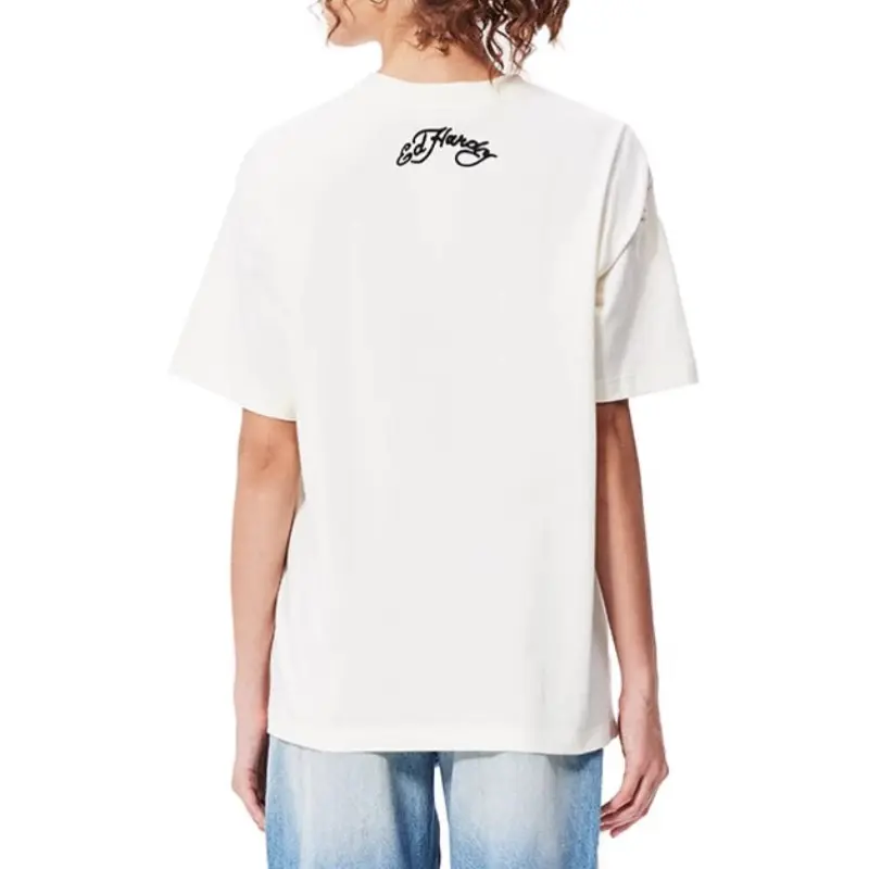 Ed Hardy Drop Shoulder Sleeve T Shirt Women's Ivory White-3