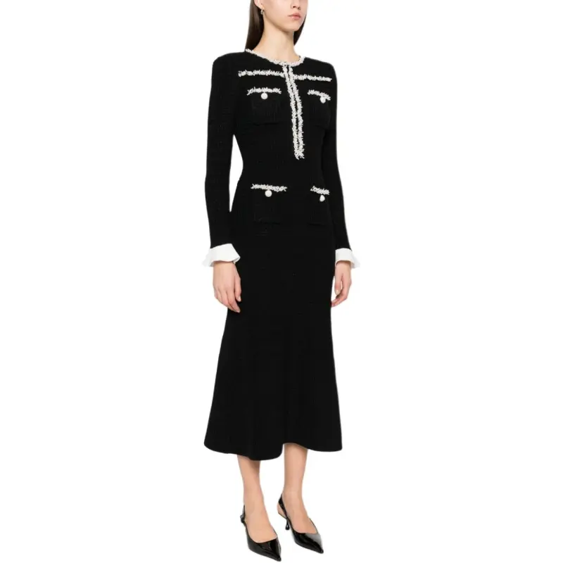 Self portrait Embellished Trim Knitted Midi Dress-1