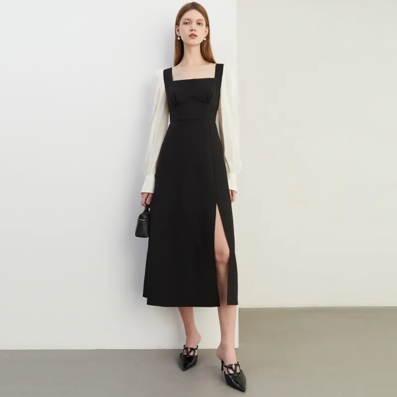 DPLAY Long Sleeved Dress Women's Black & Apricot-2