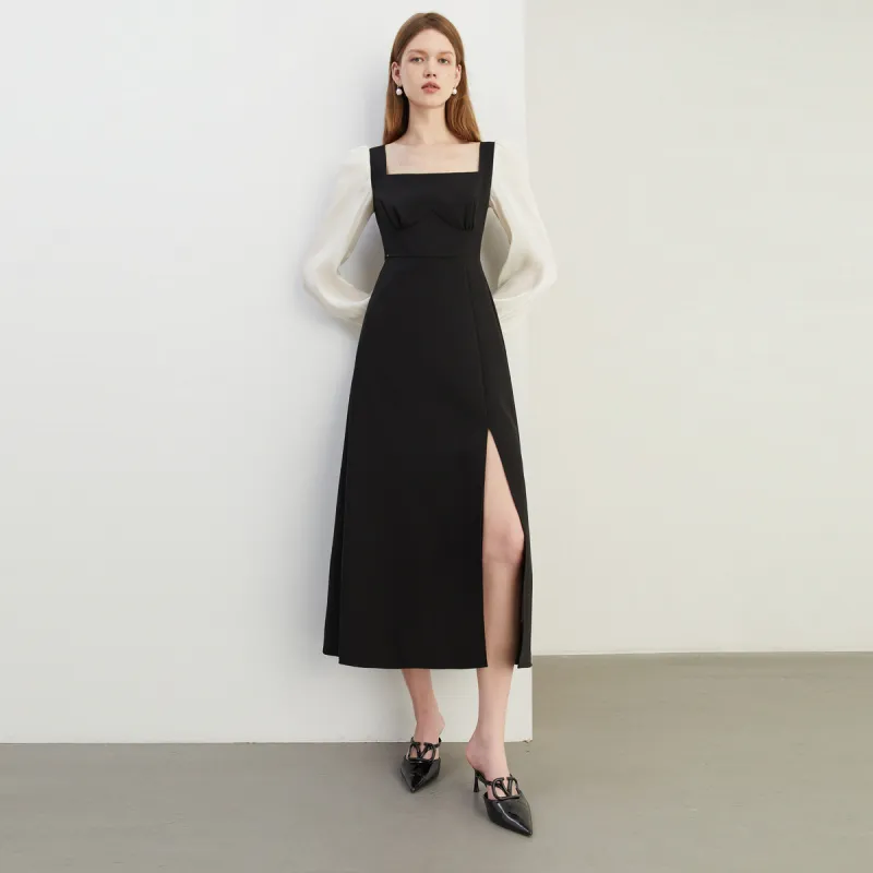 DPLAY Long Sleeved Dress Women's Black & Apricot-1