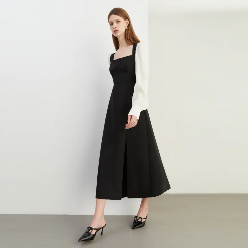 DPLAY Long Sleeved Dress Women's Black & Apricot-3