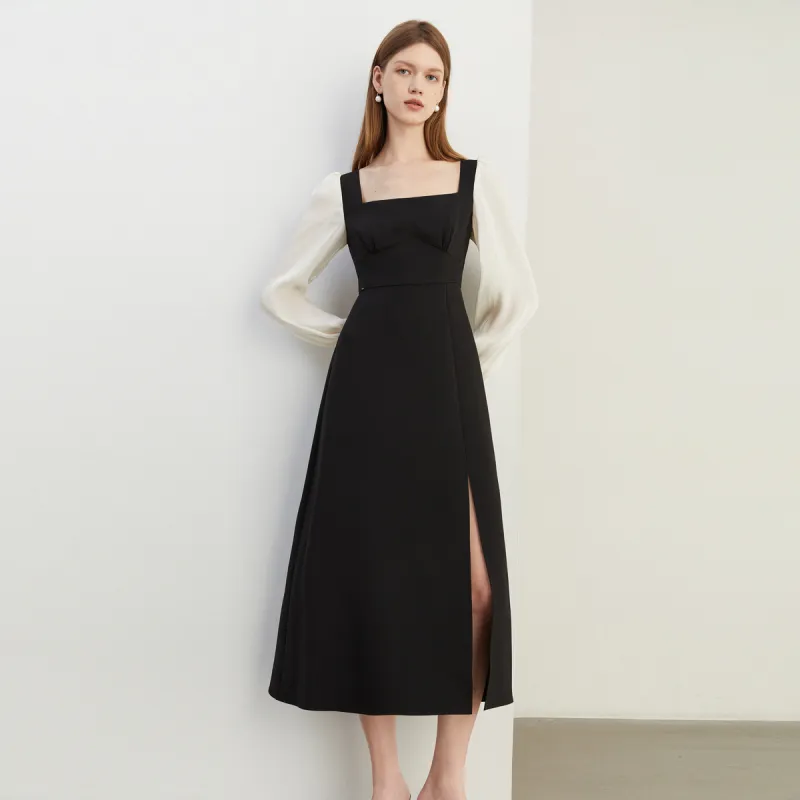 DPLAY Long Sleeved Dress Women's Black & Apricot-4